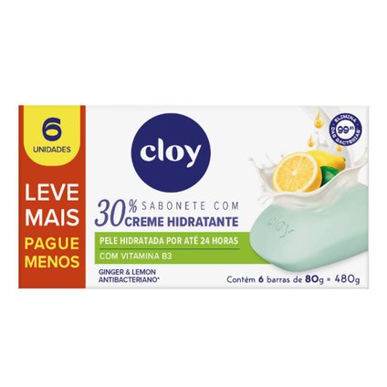 KIT SABONETE EM BARRA CLOY BEAUTY PROTECTION GINGER E LEMON 6 UNIDADES 80G CADA