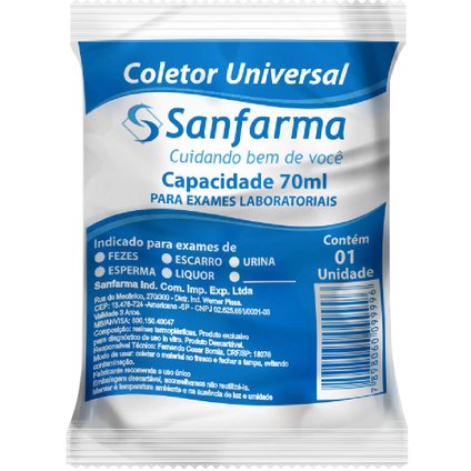 POTE COLETOR UNIVERSAL PARA EXAME SANFARMA 70ML SEM CAIXA