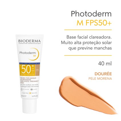 PROTEÇÃO SOLAR COM COR + AÇÃO CLAREADORA - BIODERMA PHOTODERM M FPS 50+ PELE MORENA 40ML
