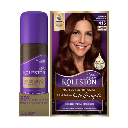 KIT KOLESTON 415 CASTANHO CREPÚSCULO  + RETOQUE INSTANTÂNEO CASTANHO ESCURO