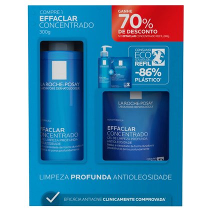 KIT GEL DE LIMPEZA LA ROCHE POSAY EFFACLAR CONCENTRADO 300G + REFIL 240G