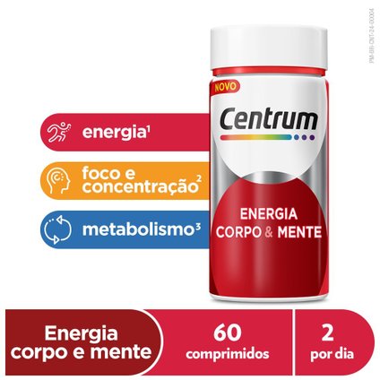 CENTRUM MULTIVITAMÍNICO ENERGIA CORPO & MENTE COM CAFEÍNA 60 CÁPSULAS