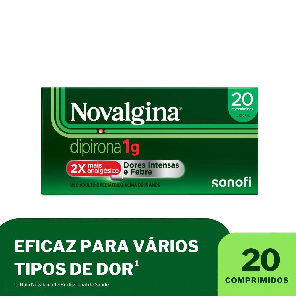 Analgésico E Antitérmico Novalgina Dipirona 1g 20 Comprimidos