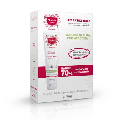 KIT ANTIESTRIAS MUSTELA MATERNITE 2X250ML COM 70% DE DESCONTO NA SEGUNDA UNIDADE