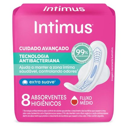 ABSORVENTE INTIMUS TECNOLOGIA ANTIBACTERIANA COM ABAS - 8 UNIDADES