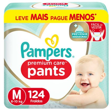FRALDA PAMPERS PANTS PREMIUM CARE JUMBO M 124 UNIDADES