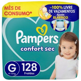 FRALDA PAMPERS CONFORT SEC JUMBO G 128 UNIDADES
