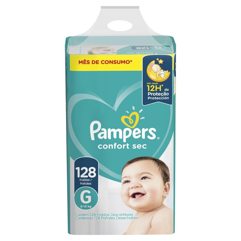 FRALDA PAMPERS CONFORT SEC JUMBO G 128 UNIDADES