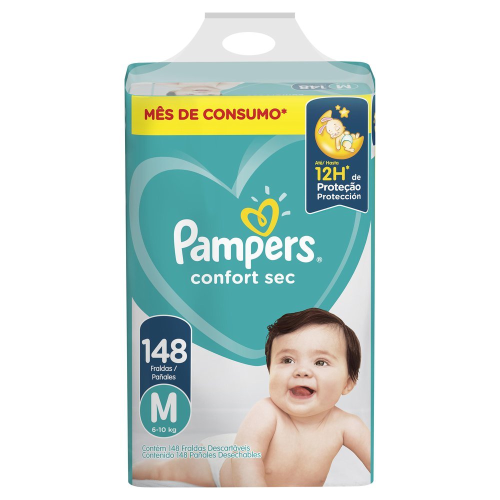 FRALDA PAMPERS CONFORT SEC JUMBO M 148 UNIDADES