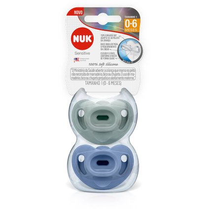 CHUPETA NUK SENSITIVE AZUL 0 A 6 MESES COM 2 UNIDADES