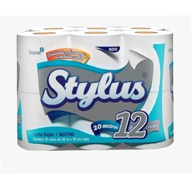 PAPEL HIGIÊNICO STYLUS FOLHA DUPLA 12 ROLOS 20M CADA