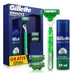 Kit Gillette Mach3 Acqua Grip Sensitive 1 Aparelho + 2 Cargas + Espuma 56g Grátis
