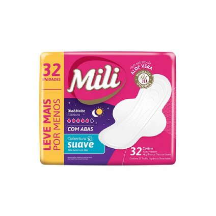 ABSORVENTE MILI DIA E NOITE SUAVE COM ABAS 32 UNIDADES