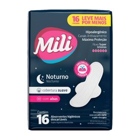 ABSORVENTE MILI NOTURNO SUAVE COM ABAS 16 UNIDADES