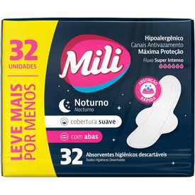 ABSORVENTE MILI NOTURNO SUAVE COM ABAS 32 UNIDADES