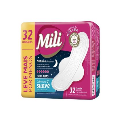 ABSORVENTE MILI NOTURNO SUAVE COM ABAS 32 UNIDADES