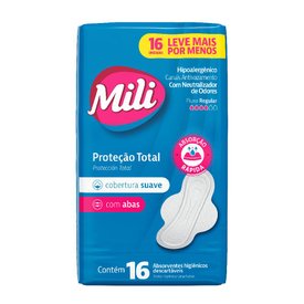 ABSORVENTE MILI PROTEÇÃO TOTAL SUAVE COM ABAS 16 UNIDADES