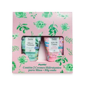 KIT PANVEL COM 2 CREMES HIDRATANTES PARA MÃOS LEITE DE CABRA E OLIVA E VERBENA COM 30G CADA