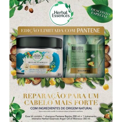 KIT MÁSCARA DE TRATAMENTO HERBAL ESSENCES ÓLEO DE ARGAN 300ML + SHAMPOO PANTENE BAMBU 200ML