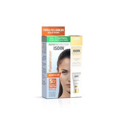KIT PROTETOR SOLAR FACIAL ISDIN FOTO FUSION WATER FPS60 50ML GRÁTIS ISDINCEUTICS K-OX EYES 3G