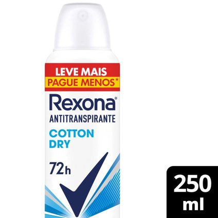 DESODORANTE AEROSOL REXONA COTTON DRY 72H 250ML LEVE MAIS PAGUE MENOS