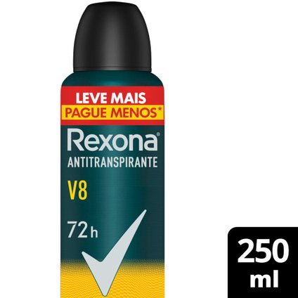 DESODORANTE AEROSOL REXONA MEN V8 72H 250ML LEVE MAIS PAGUE MENOS