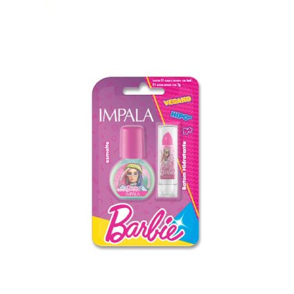 KIT INFANTIL BARBIE ESMALTE ANTENADA 6ML E BATOM ROSA PINK 1G