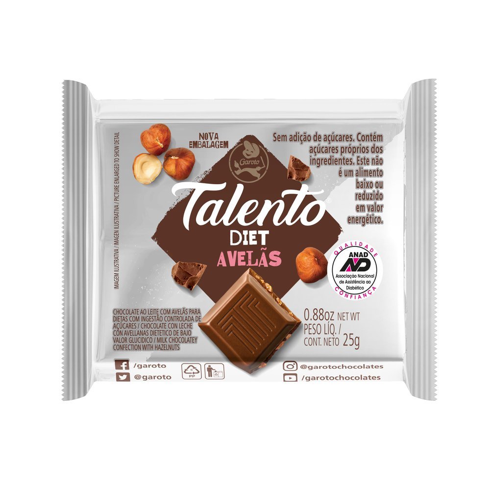 Chocolate Garoto Talento Diet Avelãs 25g Panvel Farmácias