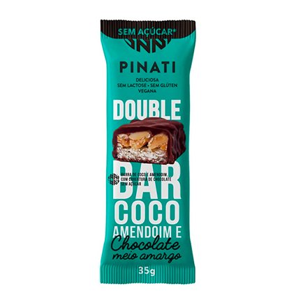 BARRA PINATI DOUBLE BAR COCO AMENDOIM E CHOCOLATE MEIO AMARGO 35G