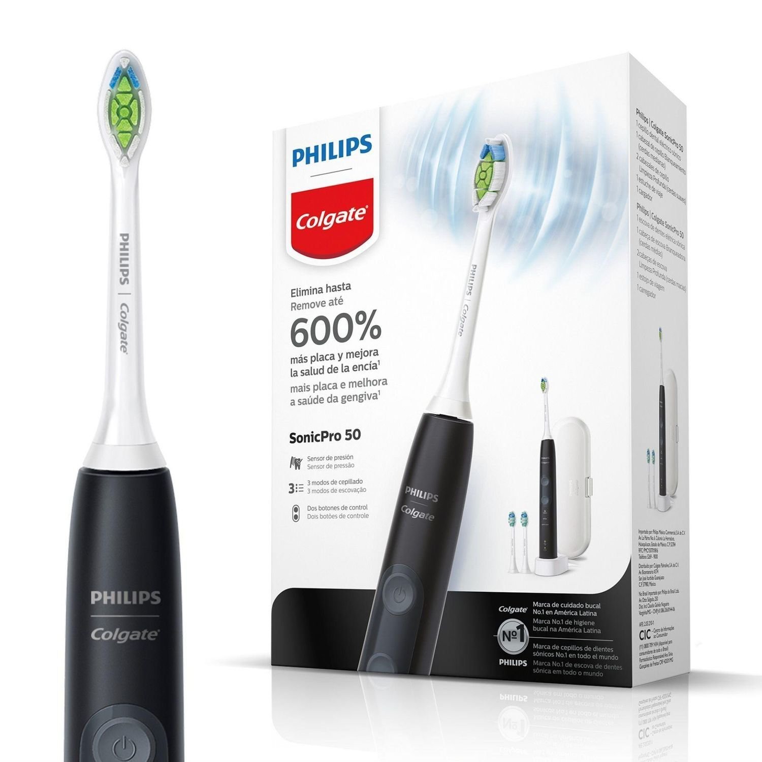 Escova Dental Elétrica Philips Colgate Sonicpro 50 Bivolt + 2 Refis Limpeza Profunda + Estojo
