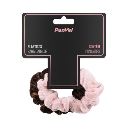 DUPLA DE SCRUNCHIE SLIM PARA CABELOS MARROM E ROSA PANVEL ACESSÓRIOS COLEÇÃO NATURE