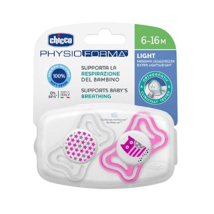 CHUPETA CHICCO PHYSIO FORMA LIGTH LUMI ROSA 6 A 16 MESES COM 2 UNIDADES