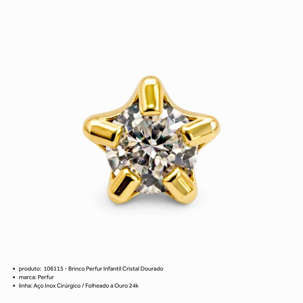 Brinco Perfur Infaltil Cristal Dourado