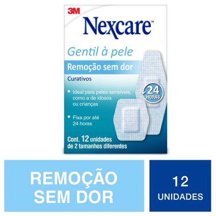 CURATIVO GENTIL A PELE NEXCARE REMOÇÃO SEM DOR CAIXA COM 12