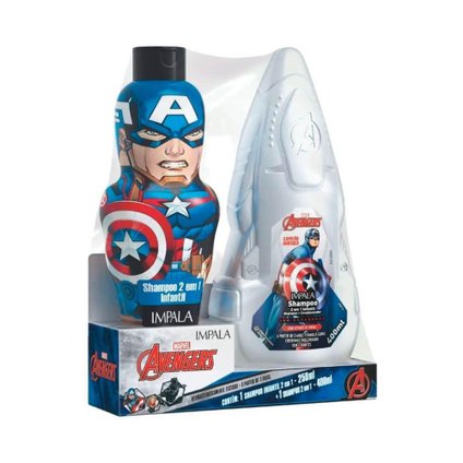 KIT SHAMPOO 2 EM 1 250ML + SHAMPOO 2 EM 1 400ML IMPALA AVENGERS CAPITÃO AMÉRICA