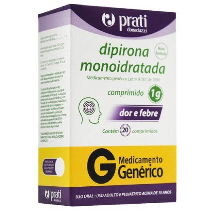 DIPIRONA MONOIDRATADA 1G 20 COMPRIMIDOS PRATI GENERICO