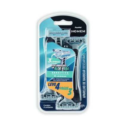 APARELHO DE BARBEAR DESCARTÁVEL SENSITIVE 3LÂMINAS PANVEL HOMEM PACK L4P3