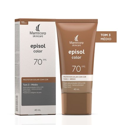 PROTETOR SOLAR FACIAL EPISOL COLOR TOM 3 MÉDIO FPS 70 40ML