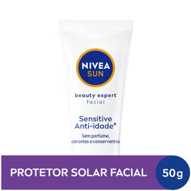 PROTETOR SOLAR FACIAL NIVEA BEAUTY EXPERT SENSITIVE ANTI-IDADE FPS 50 50G
