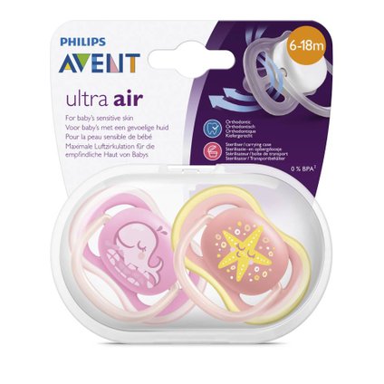 CHUPETA AVENT ULTRA AIR ROSA 6 A 18 MESES COM 2 UNIDADES