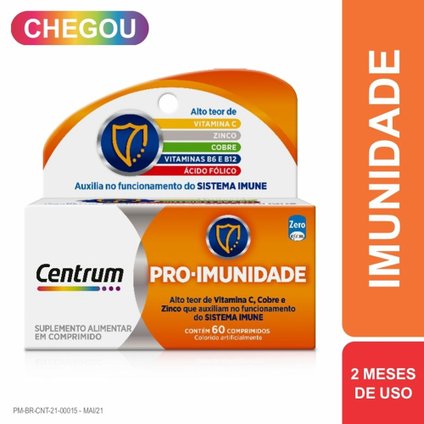 CENTRUM PRO IMUNIDADE MULTIVITAMÍNICO COM VITAMINAS C E ZINCO, 60 CÁPSULAS.