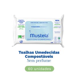 TOALHAS UMEDECIDAS COMPOSTÁVEIS MUSTELA SEM PERFUME 60 UNIDADES