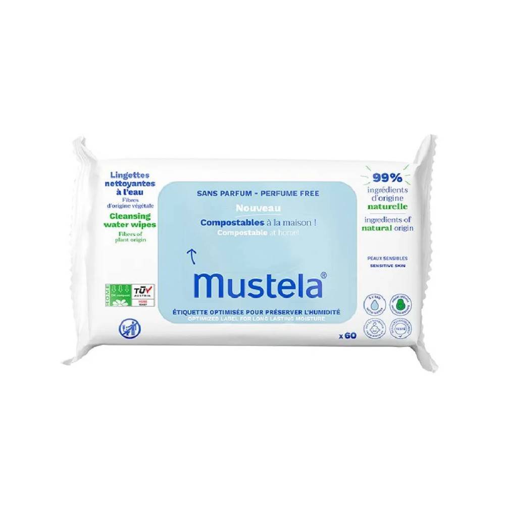 Toalhas Umedecidas Compostáveis Mustela Sem Perfume 60 Unidades