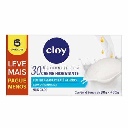 KIT SABONETE EM BARRA CLOY BEAUTY BAR MILK CARE 6 UNIDADES 80G CADA