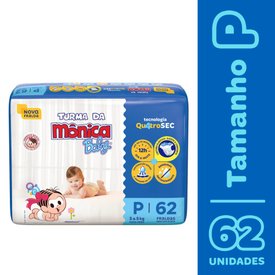 FRALDA TURMA DA MÔNICA BABY P COM 62 UNIDADES