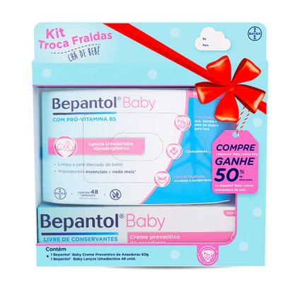 KIT BEPANTOL BABY TROCA DE FRALDA CREME PREVENTIVO DE ASSADURAS 60G + LENÇOS UMEDECIDOS COM 48 UNIDA