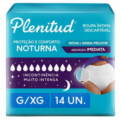 ROUPA ÍNTIMA PLENITUD NOTURNA PARA INCONTINÊNCIA G/XG - 14 UNIDADES