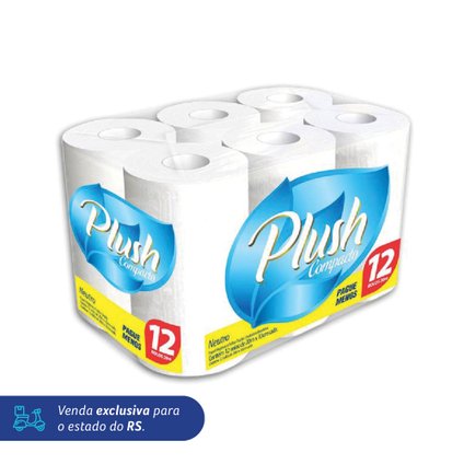 PAPEL HIGIÊNICO PLUSH FOLHA DUPLA 20M COM 12 UNIDADES