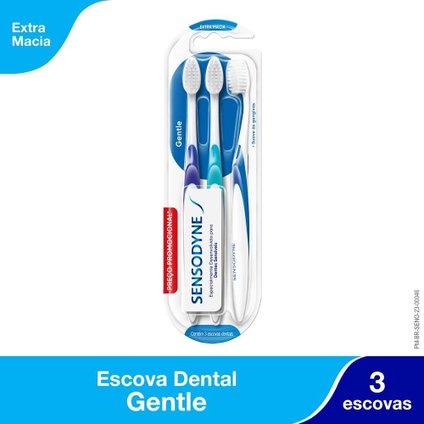 KIT PROMOCIONAL ESCOVA DE DENTE PARA DENTES SENSÍVEIS SENSODYNE GENTLE COM 3 UNIDADES