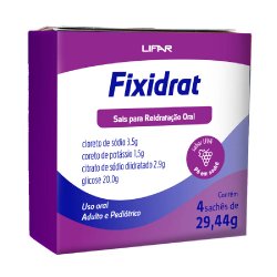 Reidratante Oral Em Pó Fixidrat Sabor Uva 4 Sachês - 29,44g Cada